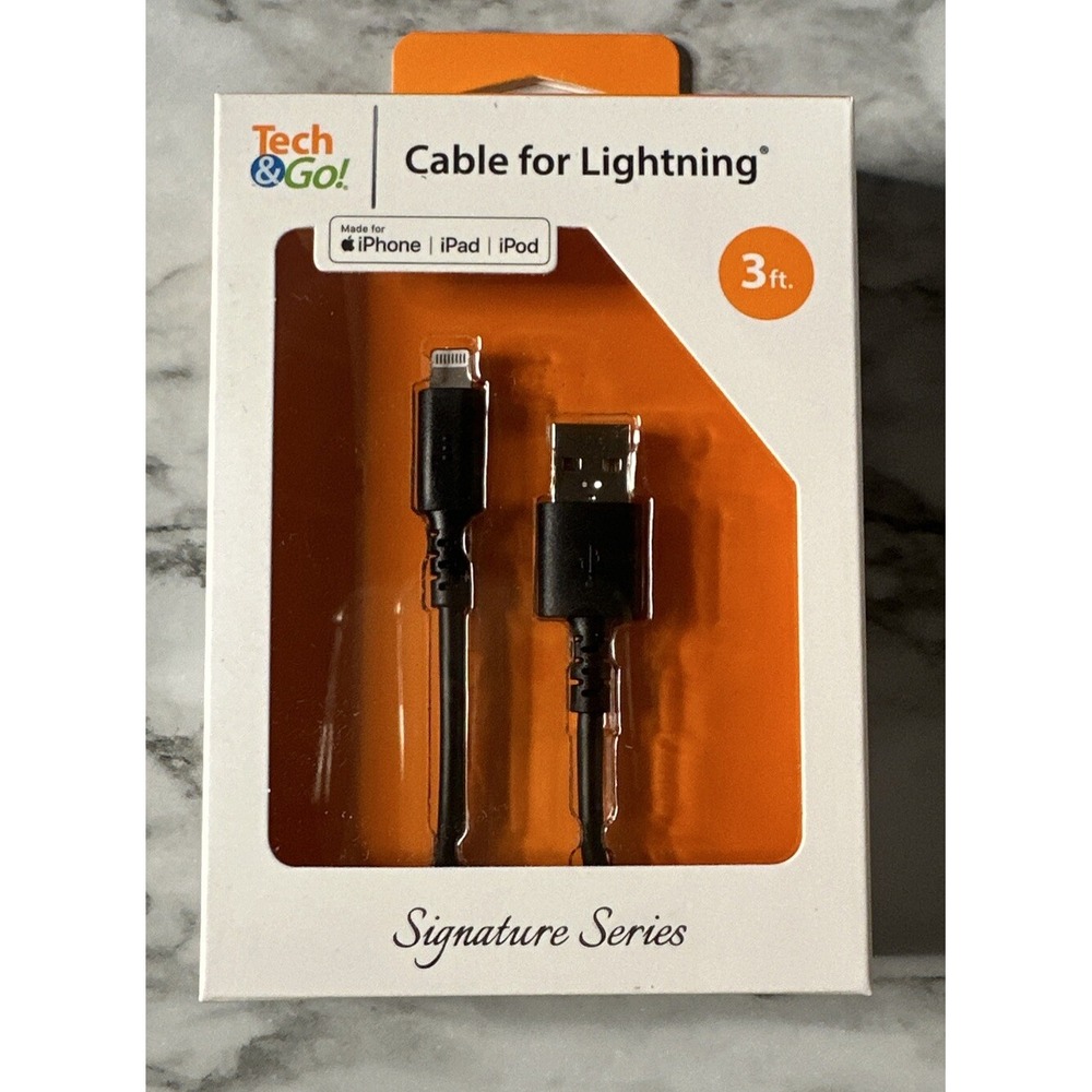 Tech & Go 3ft USB Charge‎ Cable for iPhone iPad iPod - NEW SEALED PACKAGE- Black
